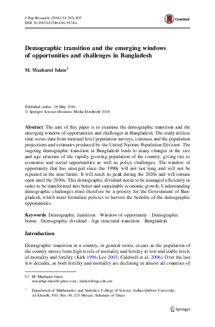(PDF) Demographic transition and the emerging windows of opportunities ...