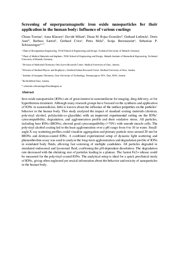 (PDF) Screening of superparamagnetic iron oxide nanoparticles for their ...