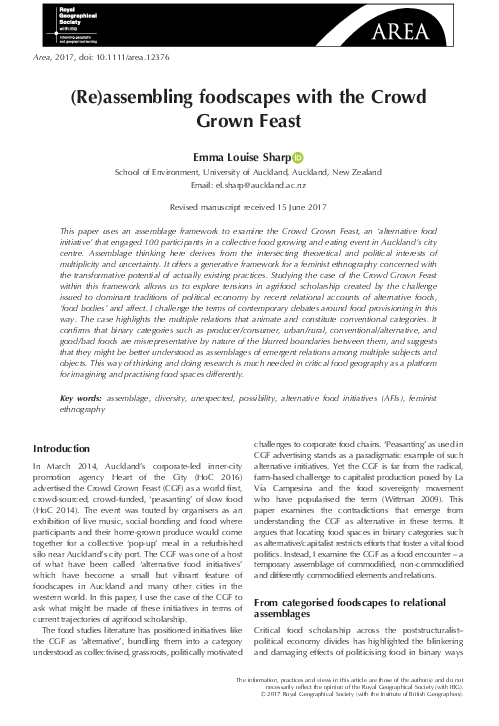 (PDF) (Re)assembling foodscapes with the Crowd Grown Feast