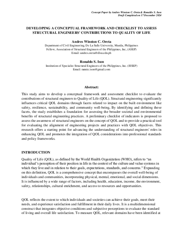 (PDF) DEVELOPING A CONCEPTUAL FRAMEWORK AND CHECKLIST TO ASSESS ...
