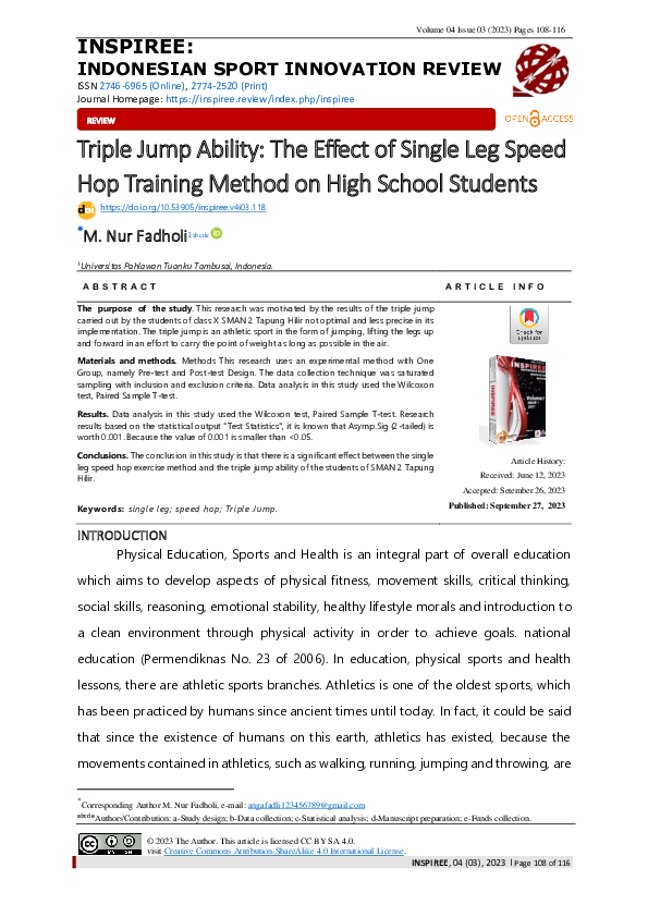 (PDF) Triple Jump Ability: The Effect Of Single Leg Speed Hop Training ...