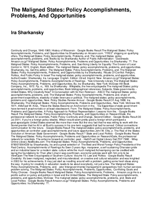 (PDF) The Maligned States: Policy Accomplishments, Problems, and ...