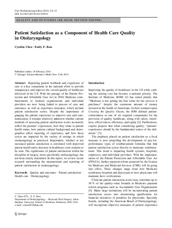 (PDF) Patient Satisfaction as a Component of Health Care Quality in ...