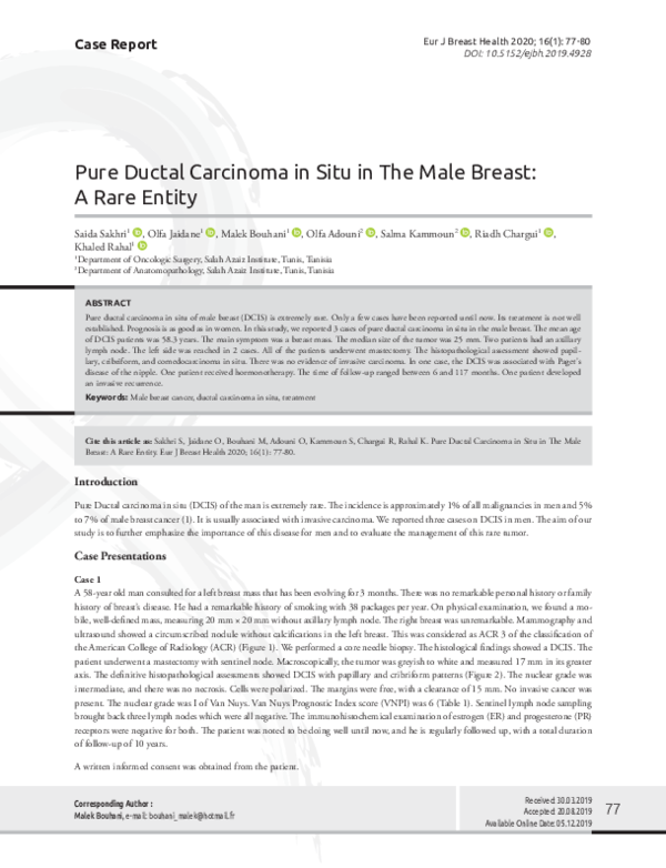 (PDF) Pure Ductal Carcinoma in Situ in The Male Breast: A Rare Entity