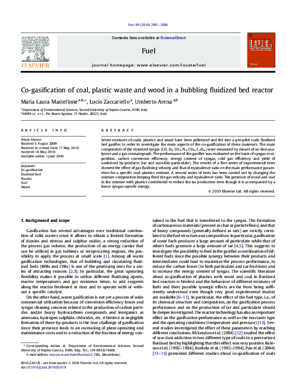 (PDF) Co-gasification of coal, plastic waste and wood in a bubbling ...