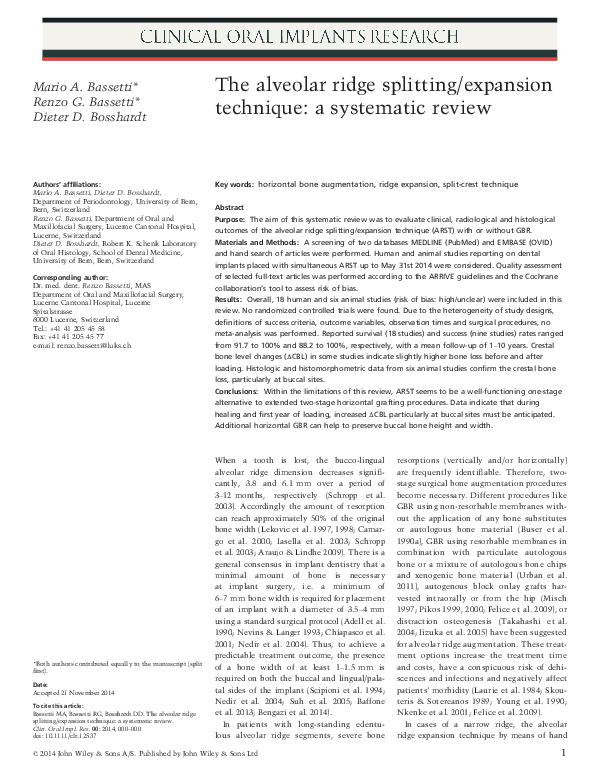 (PDF) The alveolar ridge splitting/expansion technique: a systematic review