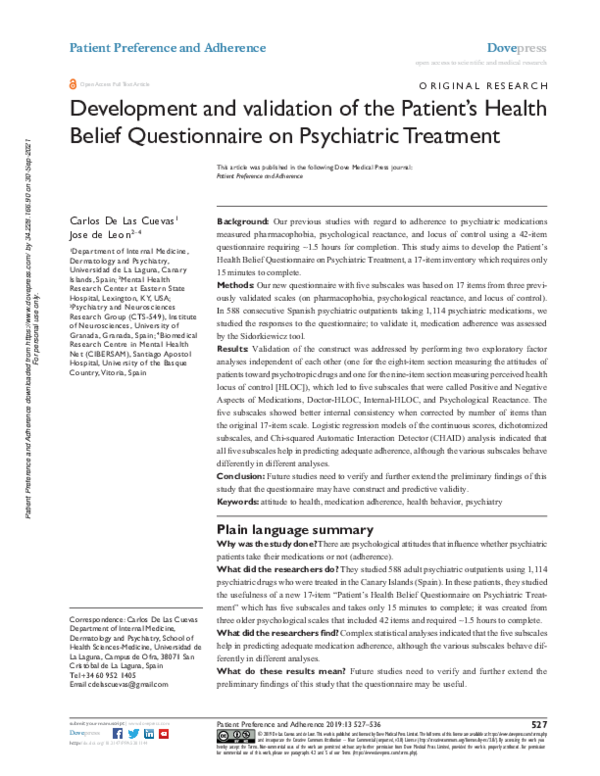 (PDF) Development and validation of the Patient’s Health Belief ...