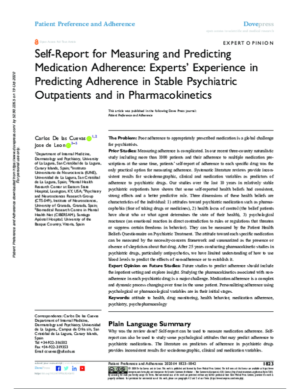 (PDF) Self-Report for Measuring and Predicting Medication Adherence ...