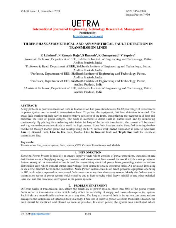 (PDF) THREE PHASE SYMMETRICAL AND ASYMMETRICAL FAULT DETECTION IN ...