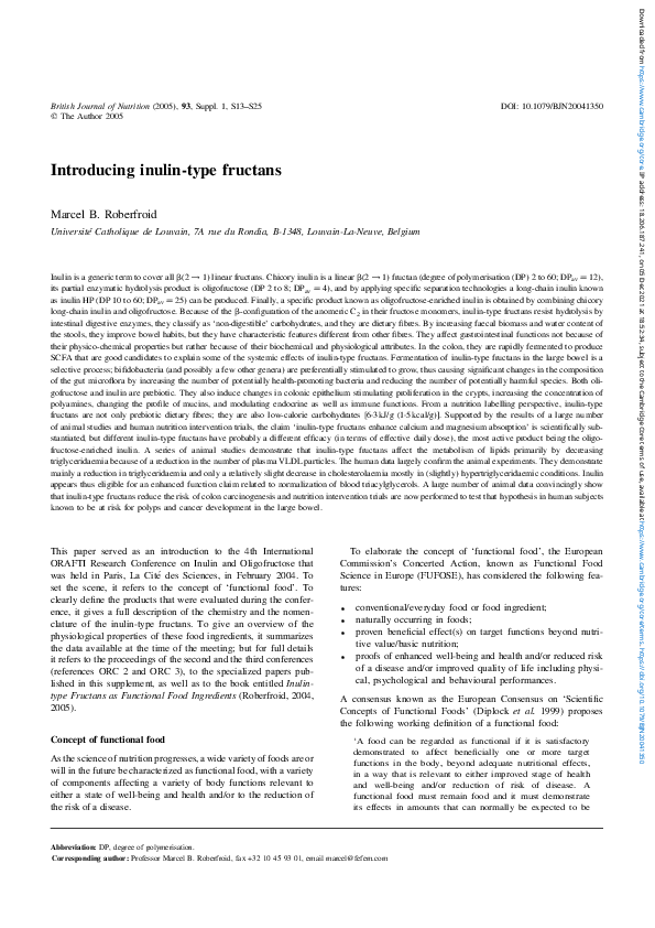 (PDF) Introducing inulin-type fructans