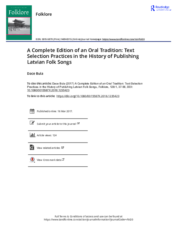 (PDF) A Complete Edition of an Oral Tradition: Text Selection Practices ...