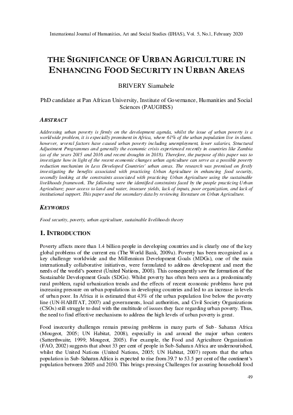 (PDF) THE SIGNIFICANCE OF URBAN AGRICULTURE IN ENHANCING FOOD SECURITY ...
