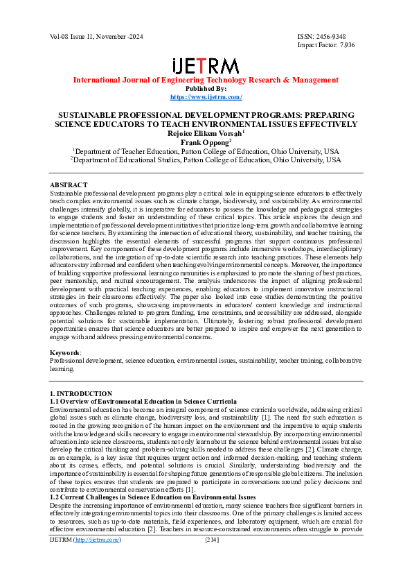 (PDF) SUSTAINABLE PROFESSIONAL DEVELOPMENT PROGRAMS: PREPARING SCIENCE ...