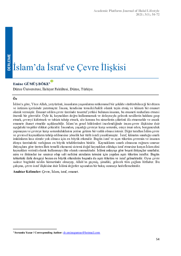 (PDF) İslâm'da İsraf Ve Çevre İlişkisi