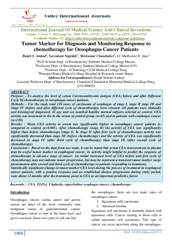 (PDF) Tumor Marker for Diagnosis and Monitoring Response to ...