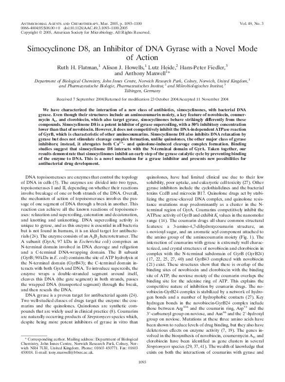 (PDF) Simocyclinone D8, an Inhibitor of DNA Gyrase with a Novel Mode of ...