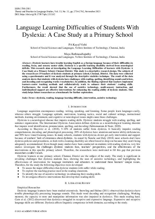 (PDF) Language Learning Difficulties of Students With Dyslexia: A Case ...