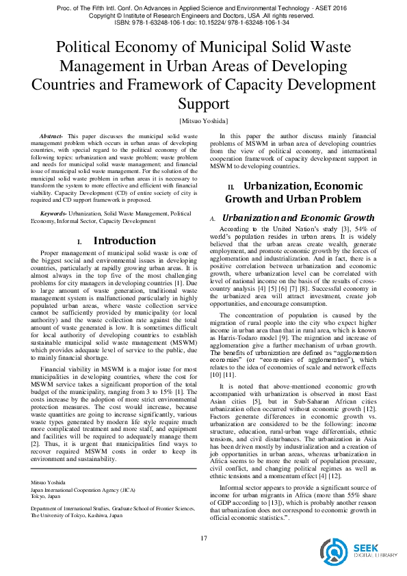 (PDF) Political Economy of Municipal Solid Waste Management in Urban ...