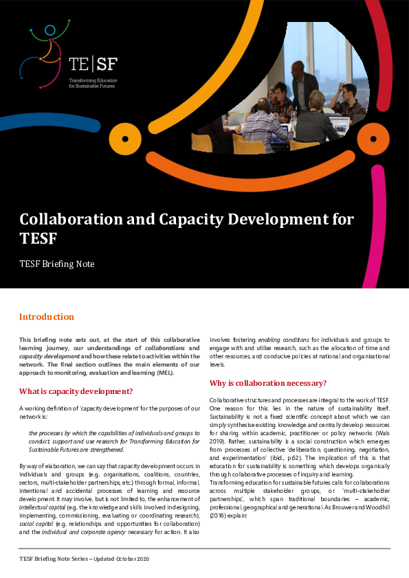 (PDF) Collaboration and Capacity Development for TESF