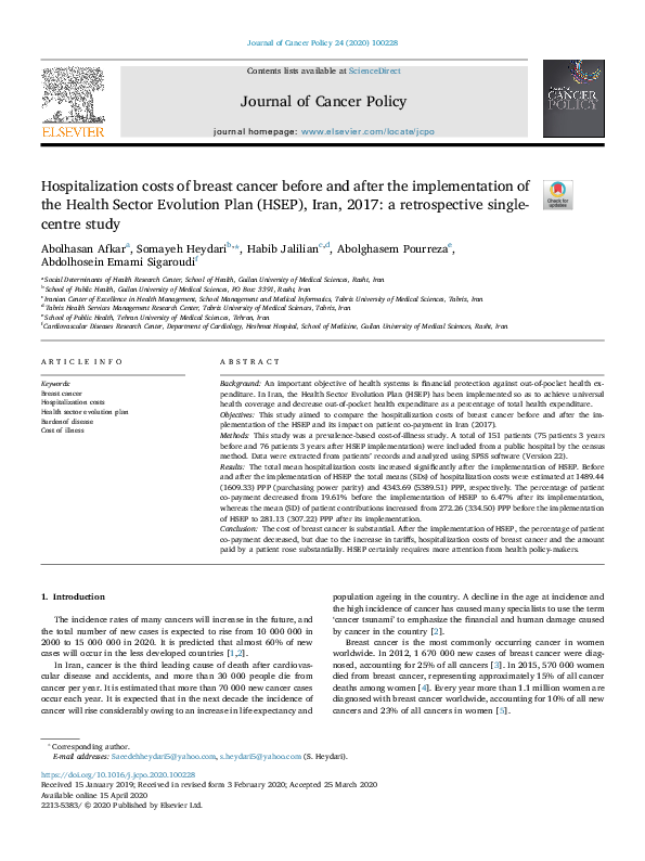 (PDF) Hospitalization costs of breast cancer before and after the ...