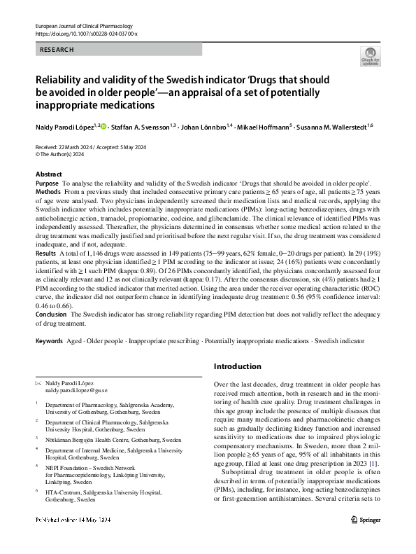 (PDF) Reliability and validity of the Swedish indicator ‘Drugs that ...