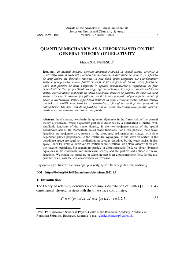 (PDF) Quantum Mechanics as a Theory Based on the General Theory of ...