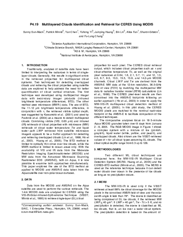 (PDF) Multilayered Clouds Identification and Retrieval for CERES Using ...