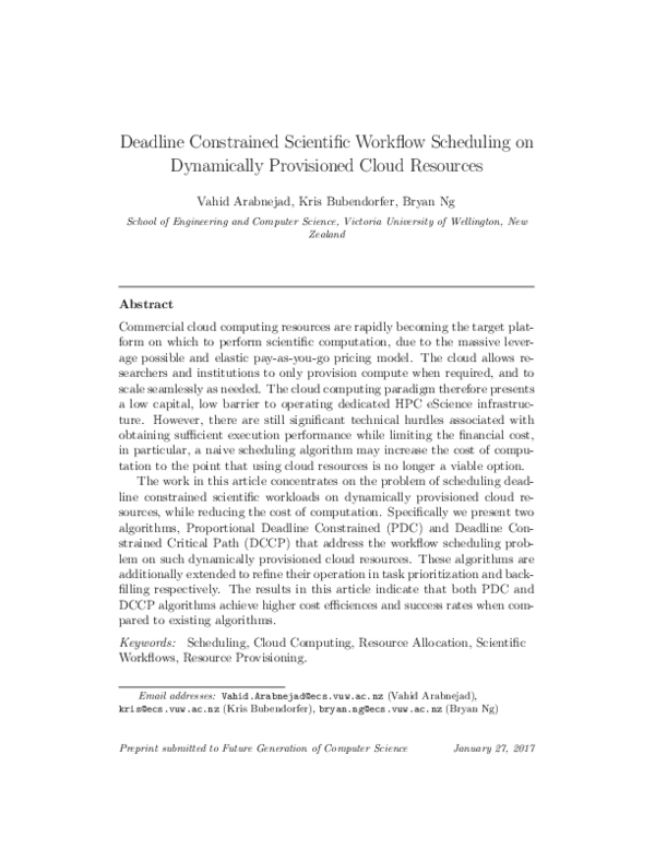 (PDF) Deadline Constrained Scientific Workflow Scheduling on ...