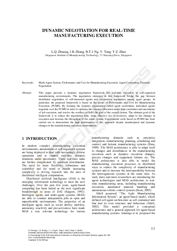 (PDF) Dynamic Negotiation for Real-Time Manufacturing Execution