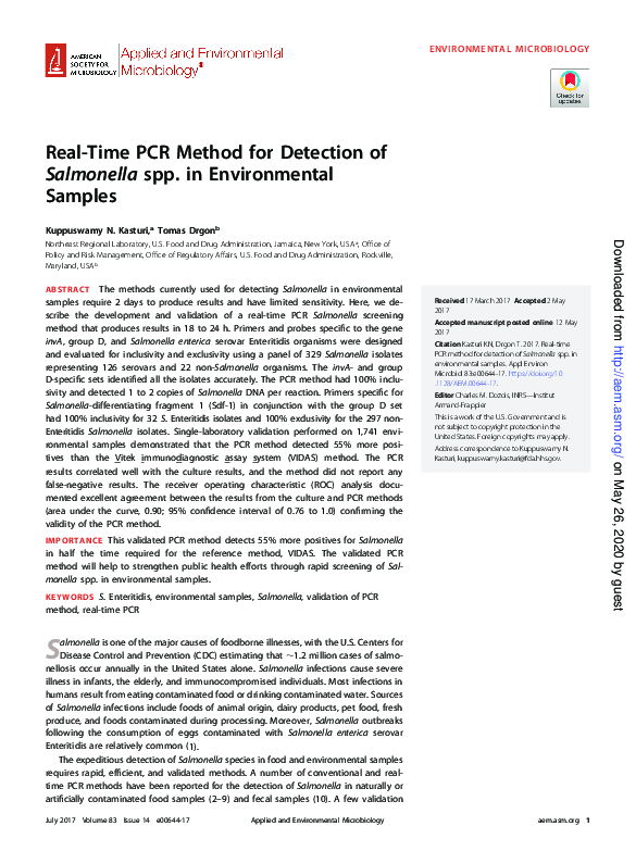 (PDF) Real-Time PCR Method for Detection of Salmonella spp. in ...