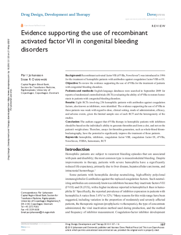 (PDF) Evidence supporting the use of recombinant activated factor VII ...