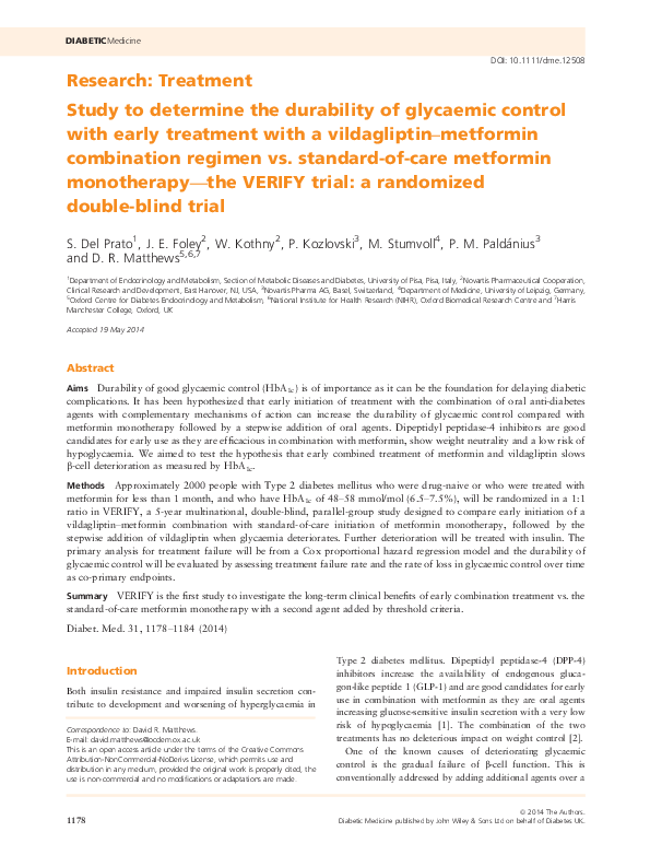 (PDF) Study to determine the durability of glycaemic control with early ...
