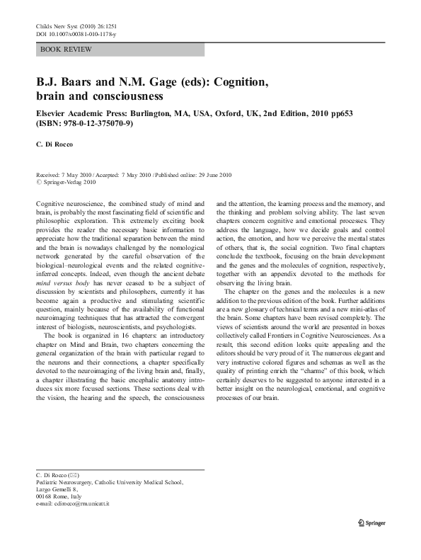 (PDF) B.J. Baars and N.M. Gage (eds): Cognition, brain and consciousness