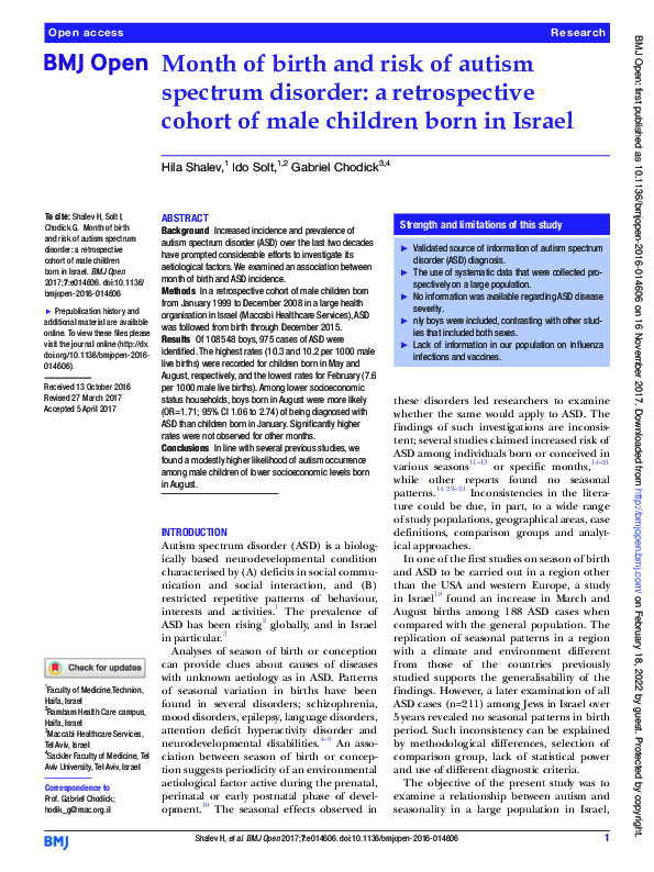 (PDF) Month of birth and risk of autism spectrum disorder: a ...