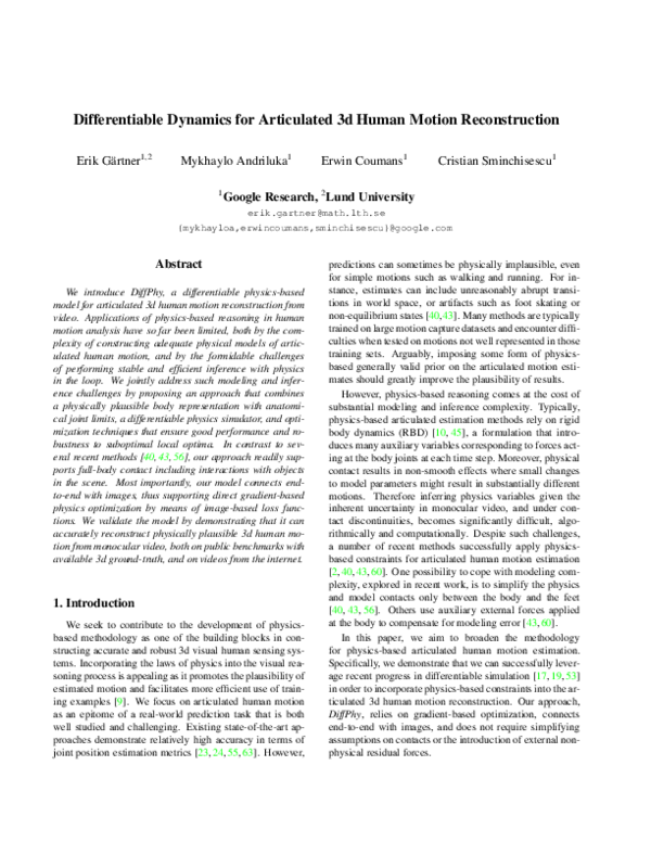 (PDF) Differentiable Dynamics for Articulated 3d Human Motion ...
