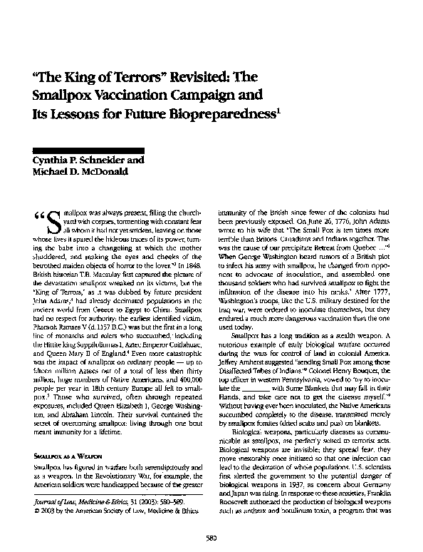 (PDF) “The King of Terrors” Revisited: The Smallpox Vaccination ...