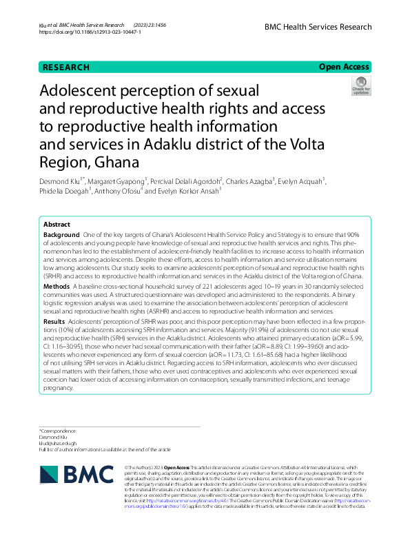 (PDF) Adolescent perception of sexual and reproductive health rights ...