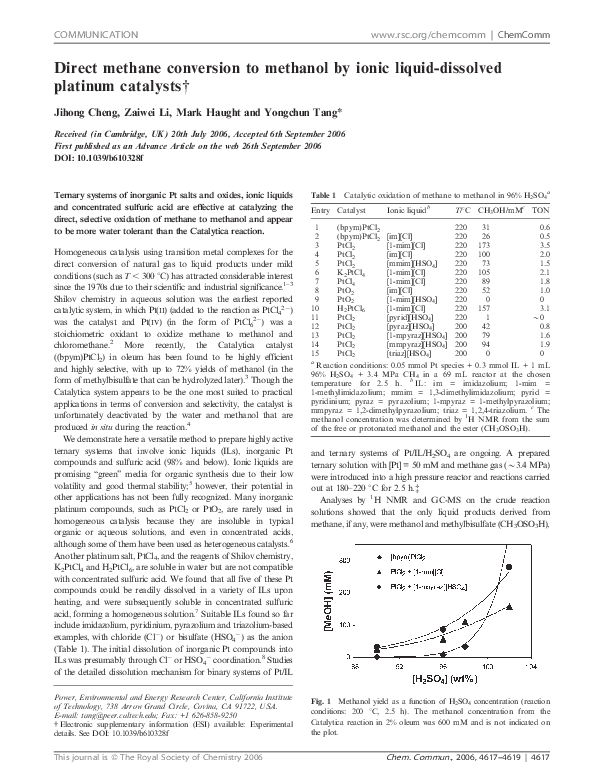 (PDF) Direct methane conversion to methanol by ionic liquid-dissolved ...
