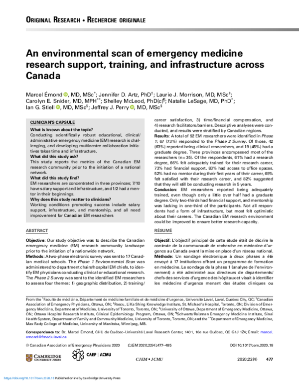 (PDF) An environmental scan of emergency medicine research support ...