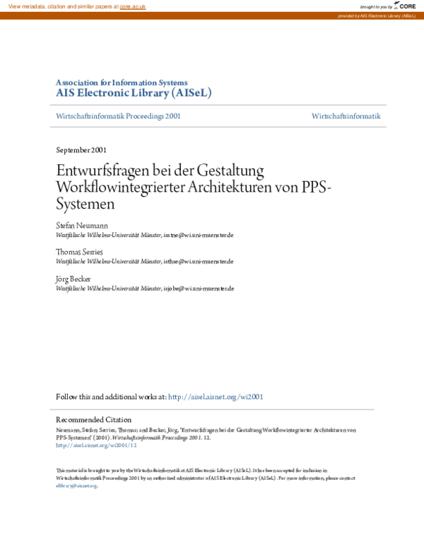(PDF) Entwurfsfragen bei der Gestaltung Workflow-integrierter ...