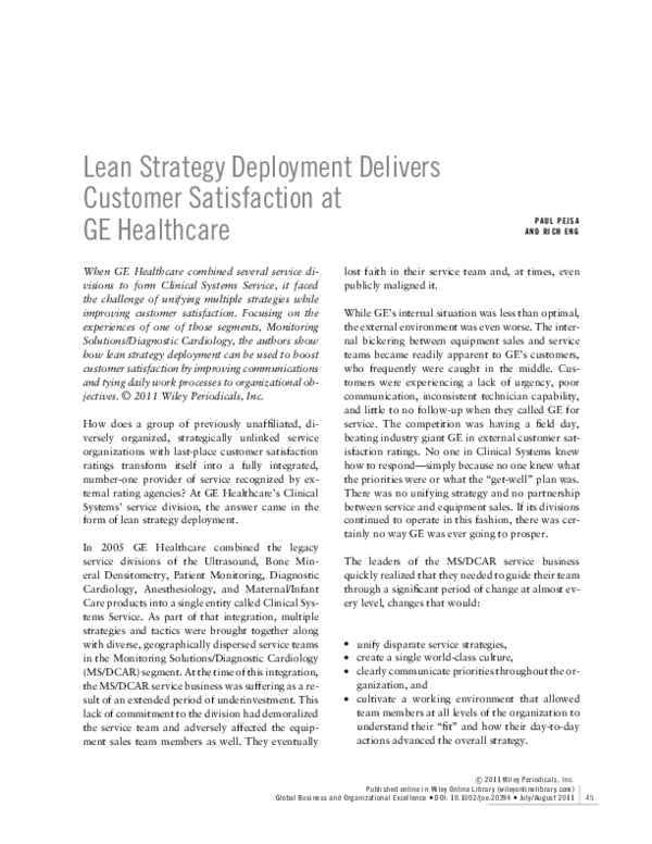 (PDF) Lean strategy deployment delivers customer satisfaction at GE ...