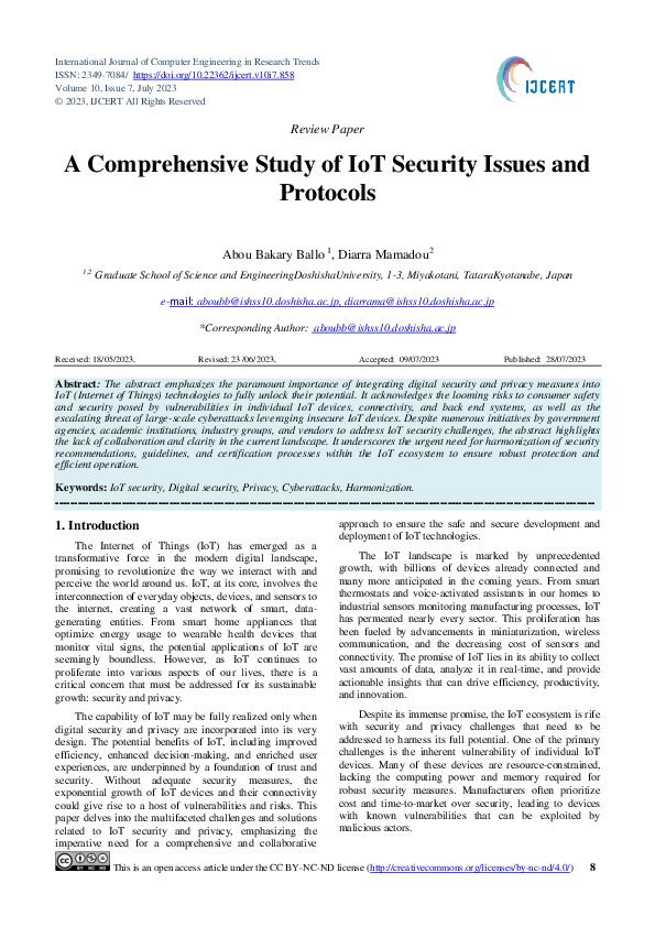 (PDF) A Comprehensive Study of IoT Security Issues and Protocols