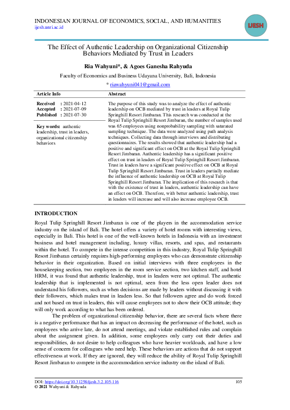 (PDF) The Effect of Authentic Leadership on Organizational Citizenship ...