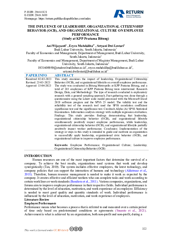 (PDF) The Influence of Leadership, Organizational Citizenship Behavior ...
