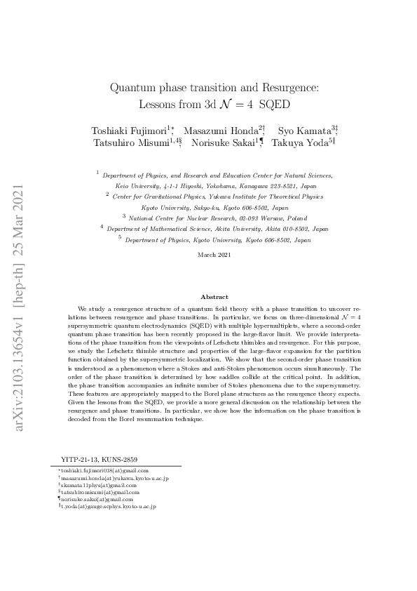 (PDF) Quantum phase transition and Resurgence: Lessons from 3d ...