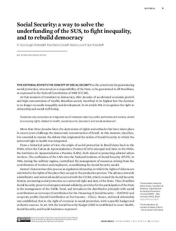 (PDF) Social Security: a way to solve the underfunding of the SUS, to ...