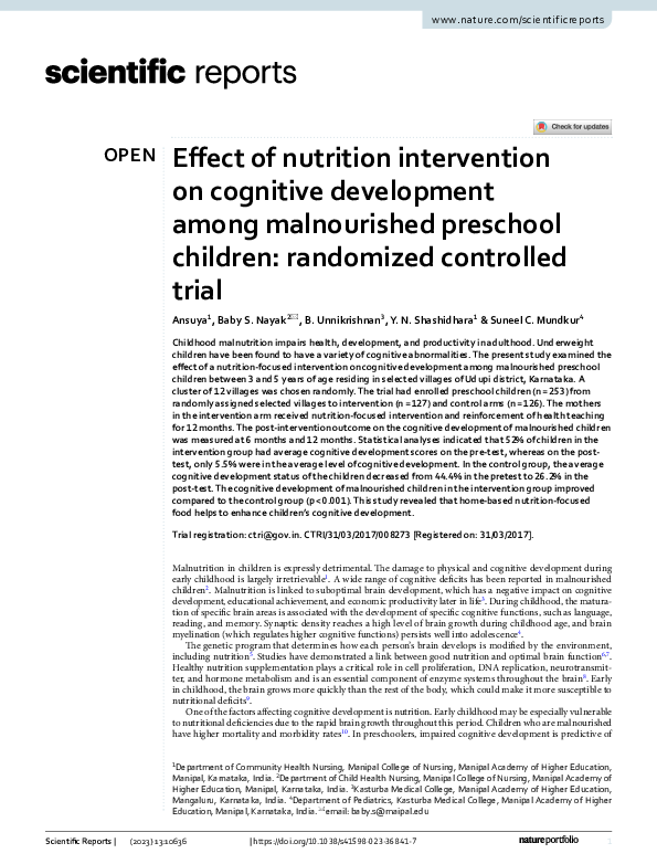 (PDF) Effect of nutrition intervention on cognitive development among ...
