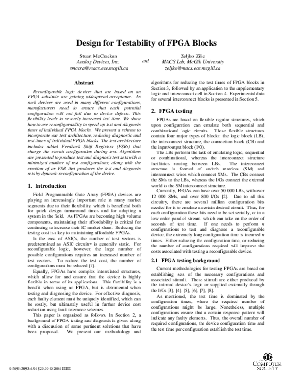(PDF) Design for testability of FPGA blocks