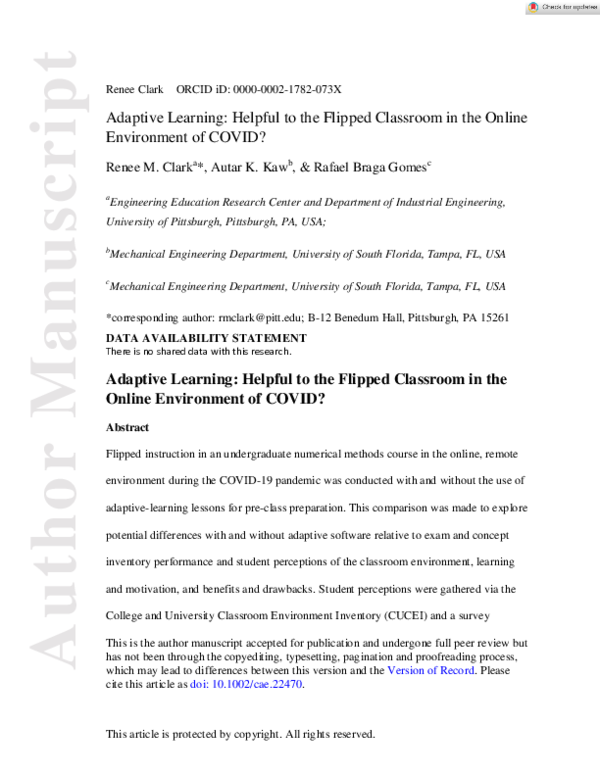 (PDF) Adaptive learning: Helpful to the flipped classroom in the online ...