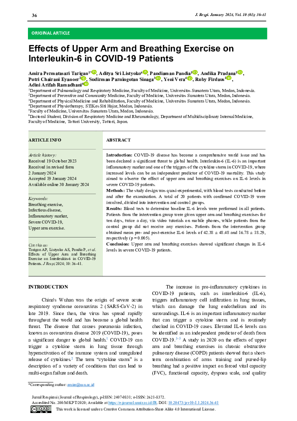 (PDF) Effects of Upper Arm and Breathing Exercise on Interleukin-6 in ...